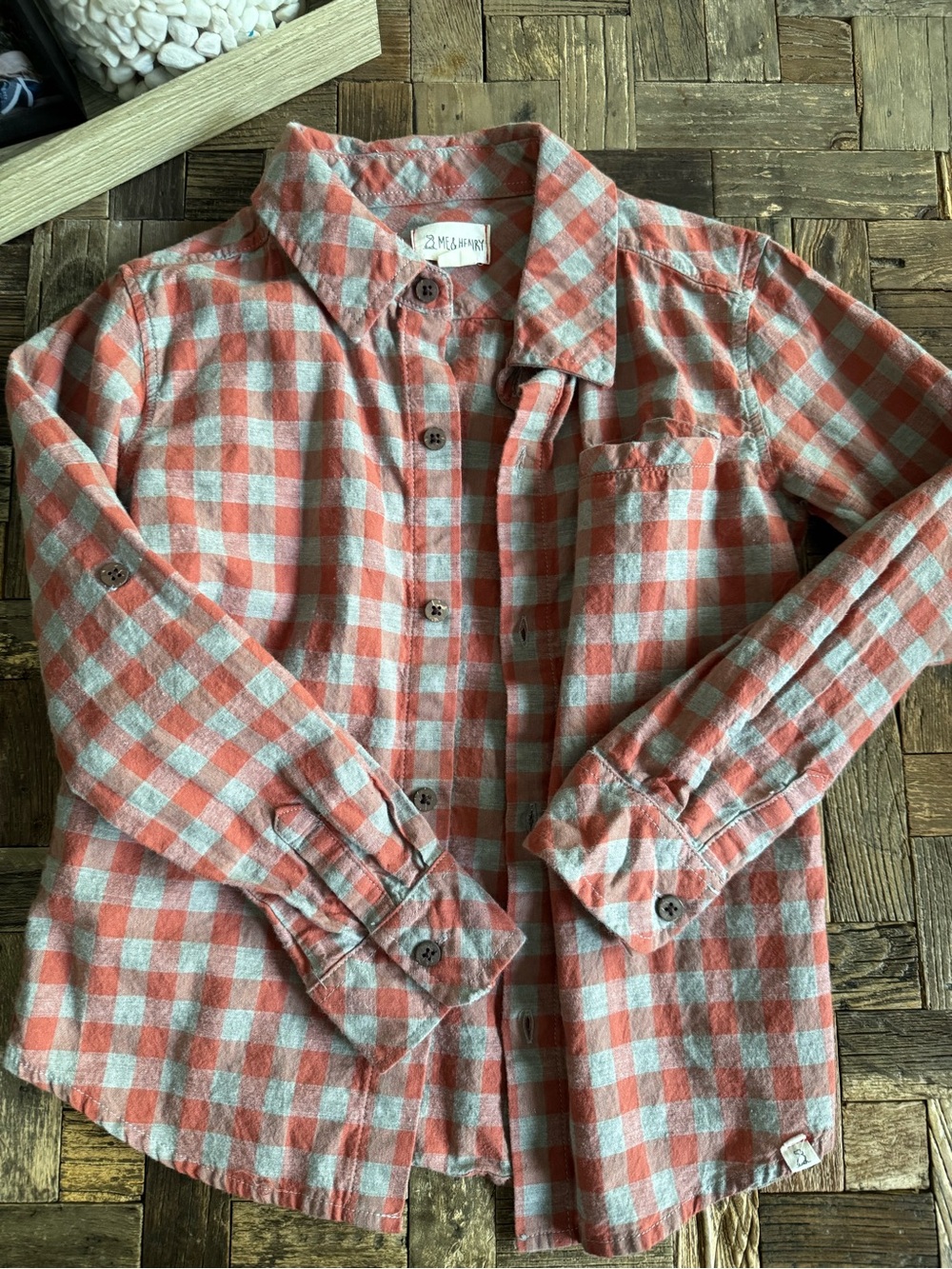 Men's Check Button-Up Shirt - Coral & Cream